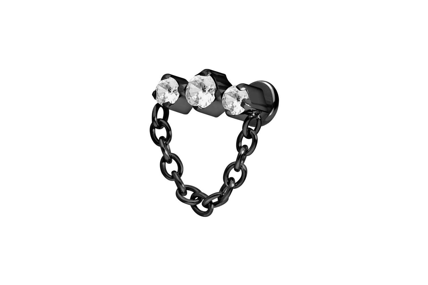 Titan Labret Piercing mit Push Fit 3 EINGEFASSTE KRISTALLE + KETTE